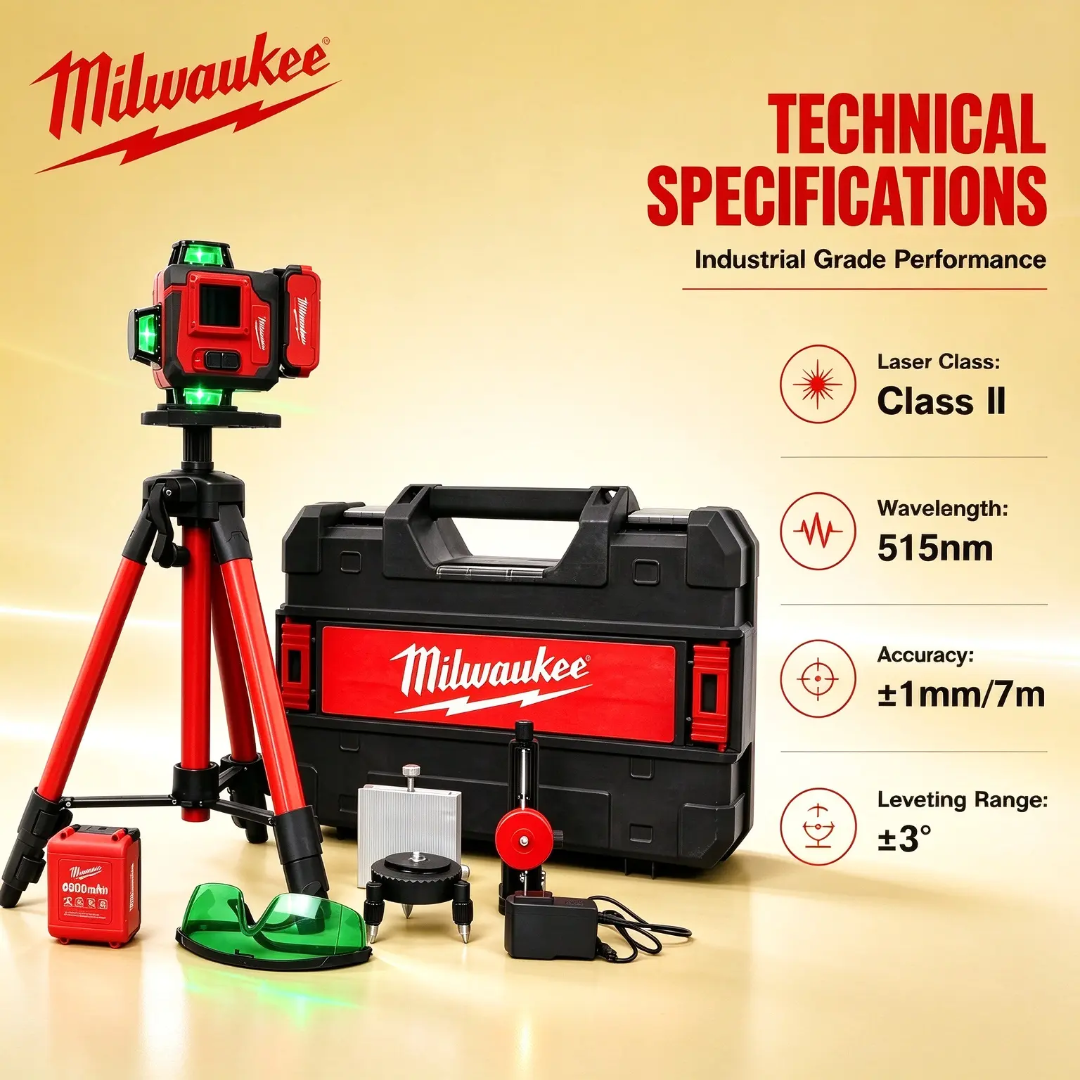 Milwaukee 4D 16 Lines Green Laser Level Kit, 360° Self-Leveling Cross Line Laser with Adjustable Tripod for Tilers, Contractors & Home Renovation, IP54 Waterproof High Precision Measuring Tool