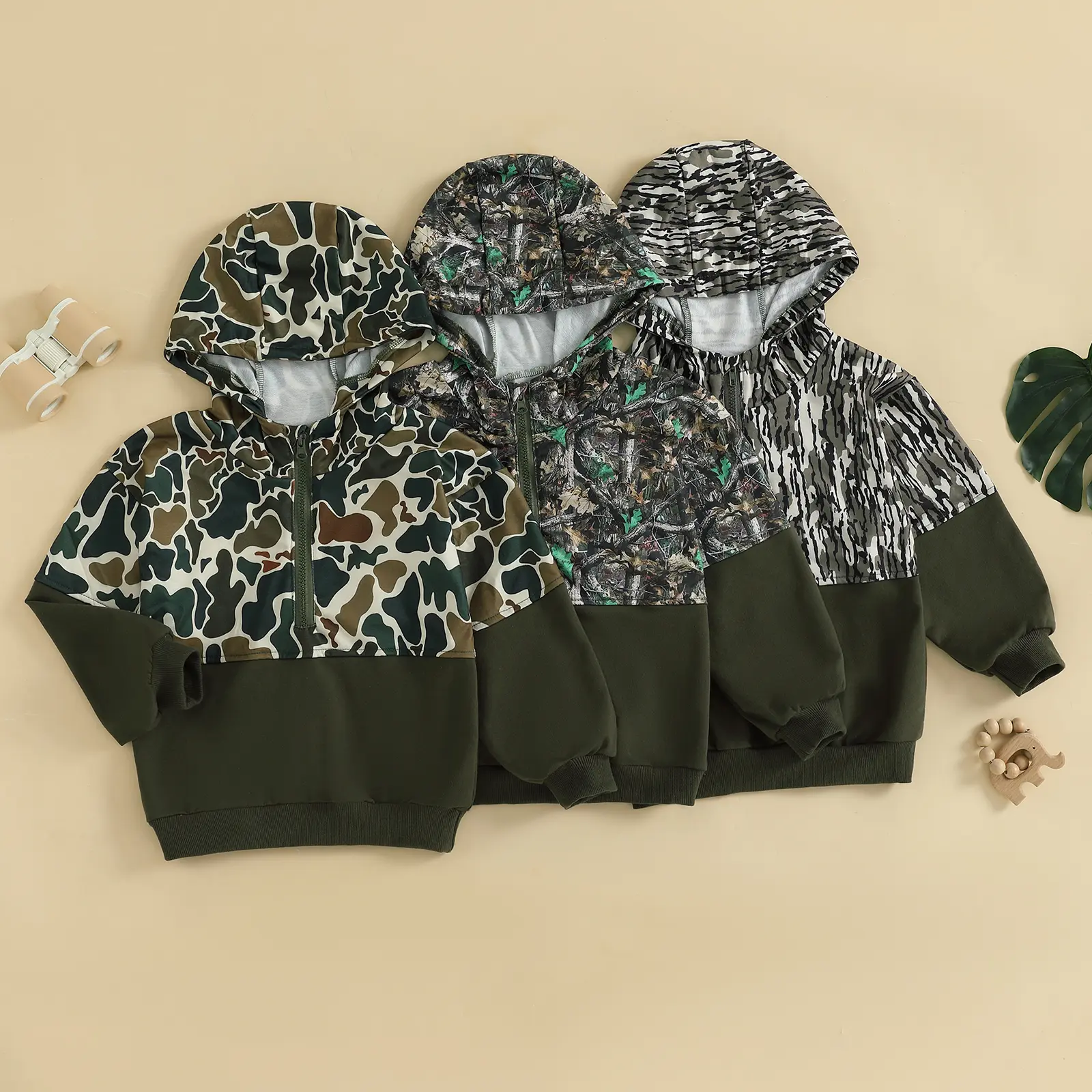 Toddler Baby Boy Girl Camo Hoodie Hunting Outfit Half Zip-up Long Sleeve Camouflage Hooded Sweatshirt Fall Winter Clothes
