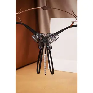Strappy Butterfly Pearl Crotch Thong
