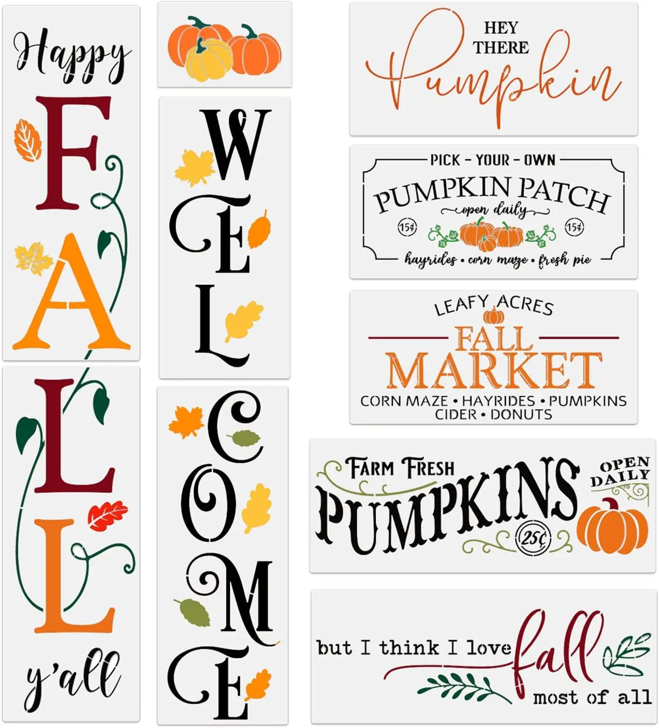 Sturdy Rectangle & Round Transparent Synthetic Pumpkin Painting Stencil Set, 11.8x5.5” Thanksgiving Drawing Templates for 35” Board Large Welcome Porch Signs (Home Decor Plaques & Signs)