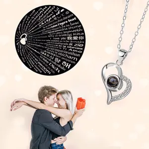 I Love You Necklace 100 Languages Titanium Steel Projection Love Heart Necklace For Women Valentines Day Birthday Gifts Wife Girlfriend