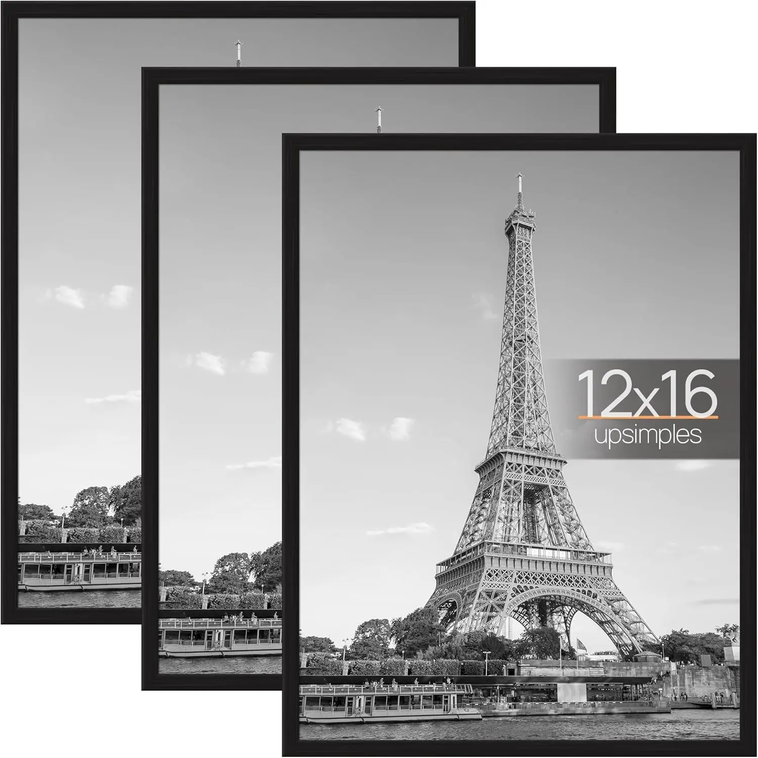 3 Pack Black Rectangular Plastic 12x16 Picture Frames - Modern, Lightweight, Scratch-Proof Poster Frames with Slide-In Strips, Horizontal/Vertical Wall Mounting for Room Decor Photo Gallery