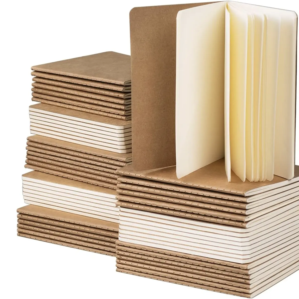 3/4-Pack Premium Kraft Paper Pocket Notebooks, Durable Notebook, Passport Size Portable Diary Travel Journal Notebook 90 Sheets 100 GSM Thick Paper Bullet Sketchbook Lined Blank Dot Grid Graph Mini Memo Pads Field Notes Office School Supplies Gift