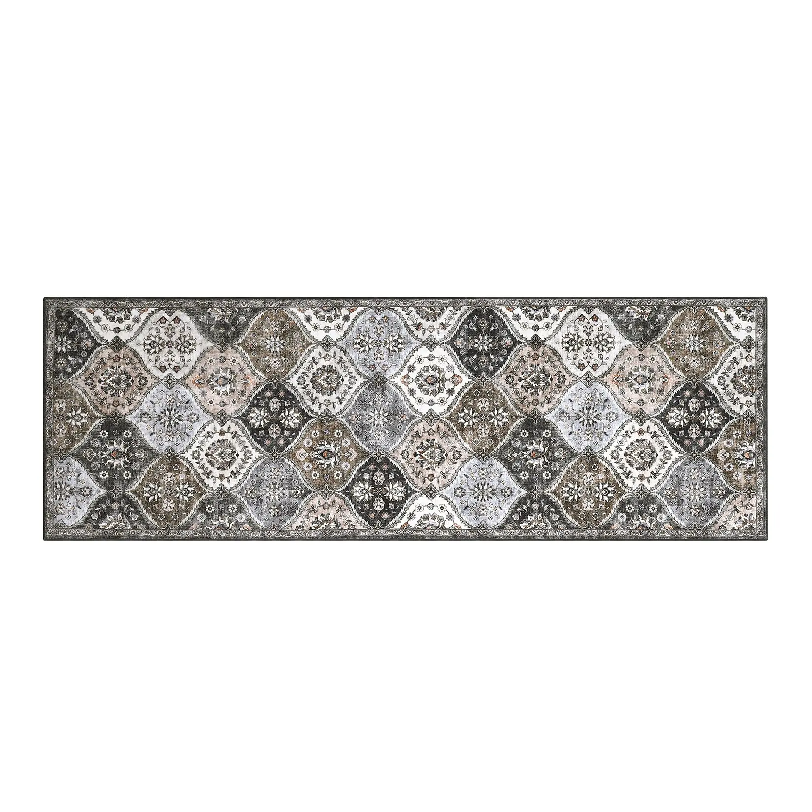 【GARVEE】2x6 Area Rug, Rugs for Living Room, Washable Rug, Vintage Rugs for Entryway, Traditional Floor Cover, Thin Carpet, Kitchen Distressed Non Slip Mat, Print Rug for Bedroom Dining Room, Brown/Grey