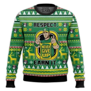 Respect Earn It. Never Give Up John Cena Ugly Sweater Retro Trendy Ugly Sweater, Sweater Lover Gift For Dad Gift For Mom Outfit For Family Holiday