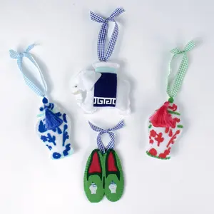 Felt Chinoiserie Christmas Ornaments, Set of 4
