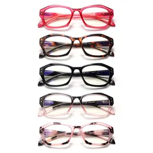5-Pair vogue Anti-Blue Light Reading Glasses, specifically for women. Features spring hinges, lightweight frames, and premium anti-blue light lenses to relieve eye strain. Ideal for reading, daily commuting,  Makes a perfect holiday gift.  Clear Mix Color