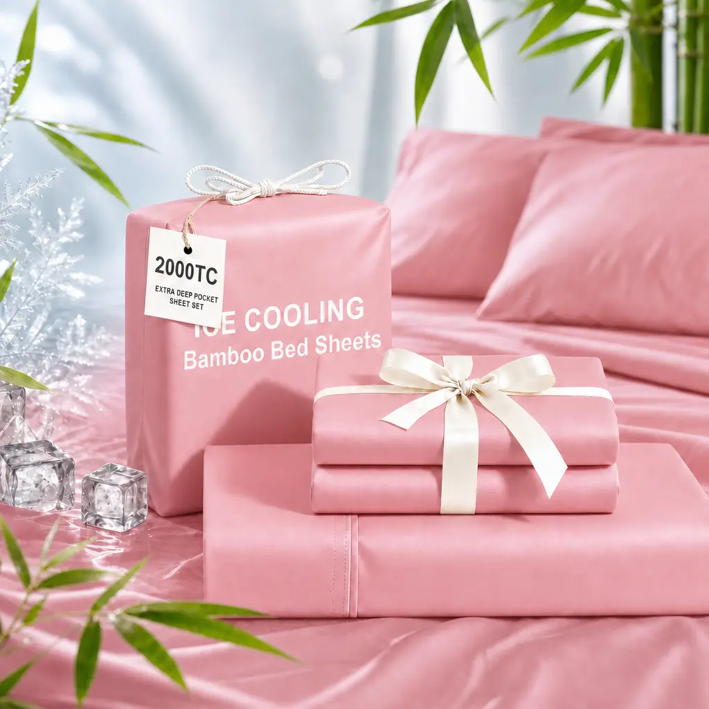 Jollyvogue 4/6-Piece Bamboo Fiber Cooling Queen-Size Bedding Set—Breathable and comfortable ideal for children and those who tend to overheat or sweat easily. Includes pillowcases, a flat sheet, and a fitted sheet—a perfect choice for summer home comfort.
