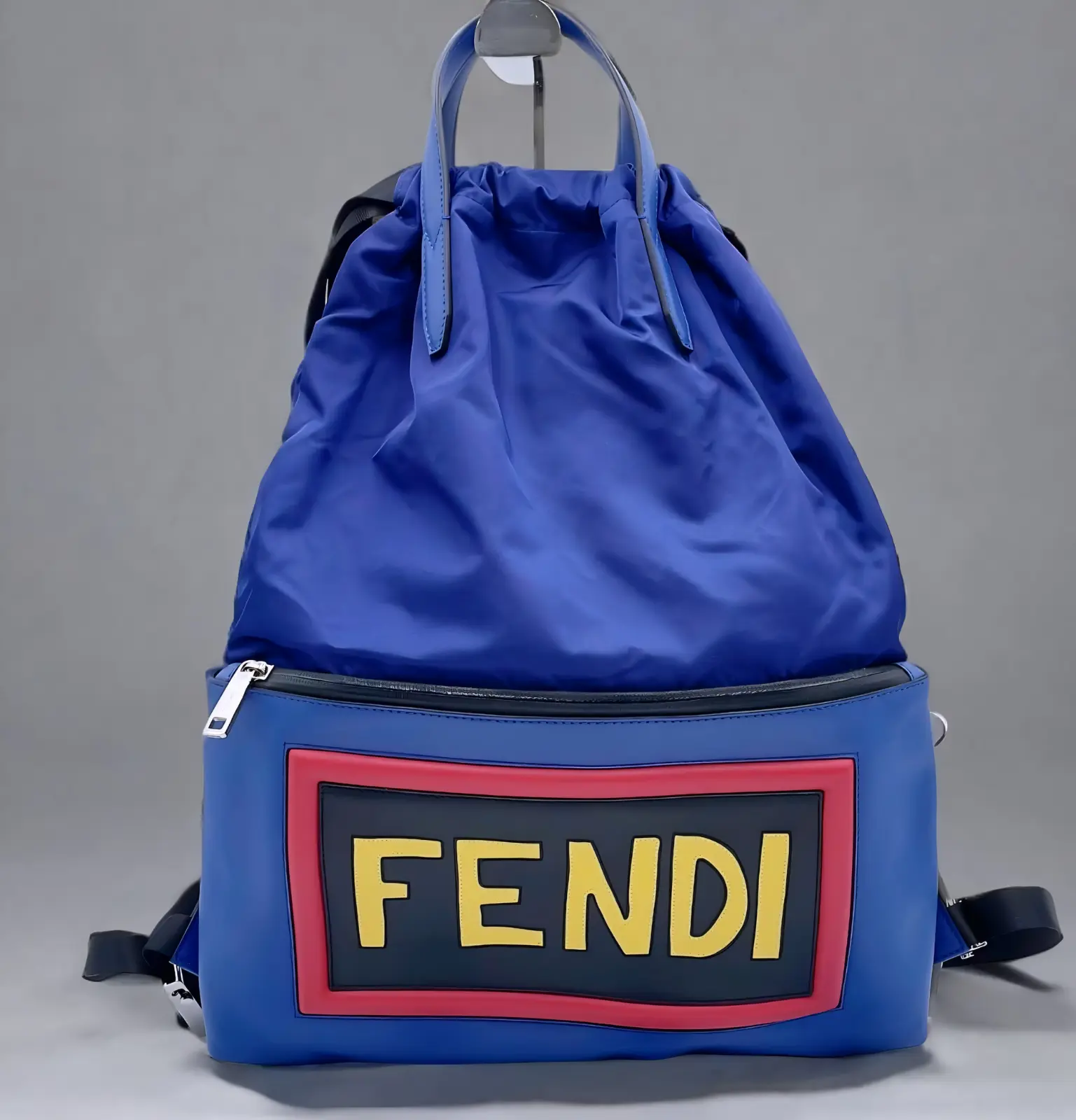 Pre-owned FENDI As Seen On Screen As Seen On Screen M396 Blue Nylon Leather Logo Backpack $1299