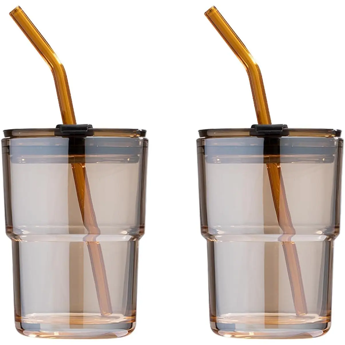 13oz/400ml Tumbler Water Glass, Glass Coffee Cups with Lids and Straws, Iced Tea Cups Insulated Glass Cup