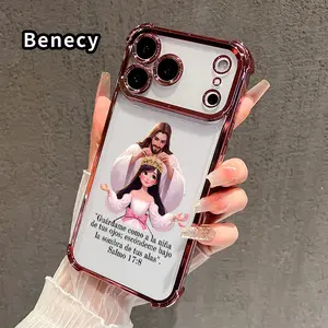 Divine Crown Blessing Pattern Phone Case for iPhone 17 Pro Max 16 15 Plus Air 14 13 12 11 E Electroplated Four-Corner Anti-Fall Protection Cellphone Cover Durable Casing