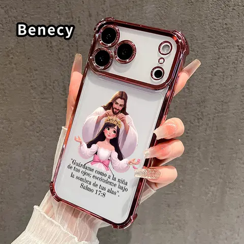 Electroplated Divine Crown Blessing Pattern Protective Smartphone Case - 4-Corner Anti-Fall, Full Lens Protection, Shockproof Cellphone Cover for iPhone 17 Pro Max,16,15 Pro,15 Plus,14,13,12,11,SE
