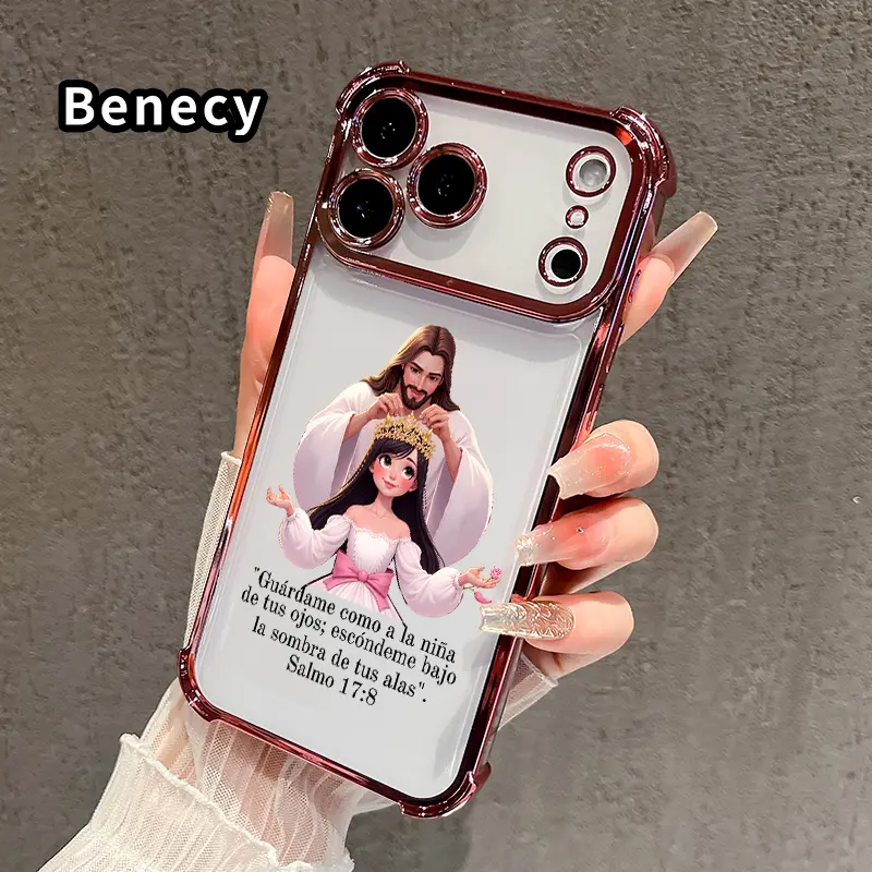 Electroplated Divine Crown Blessing Pattern Protective Smartphone Case - 4-Corner Anti-Fall, Full Lens Protection, Shockproof Cellphone Cover for iPhone 17 Pro Max,16,15 Pro,15 Plus,14,13,12,11,SE