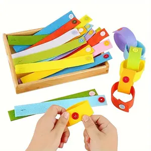 Felt button wristband DIY (10 pcs), Montessori early education operation puzzle self-made toy teaching tool, learning button wristband set, educational fine motor skills development toy, multiple colors