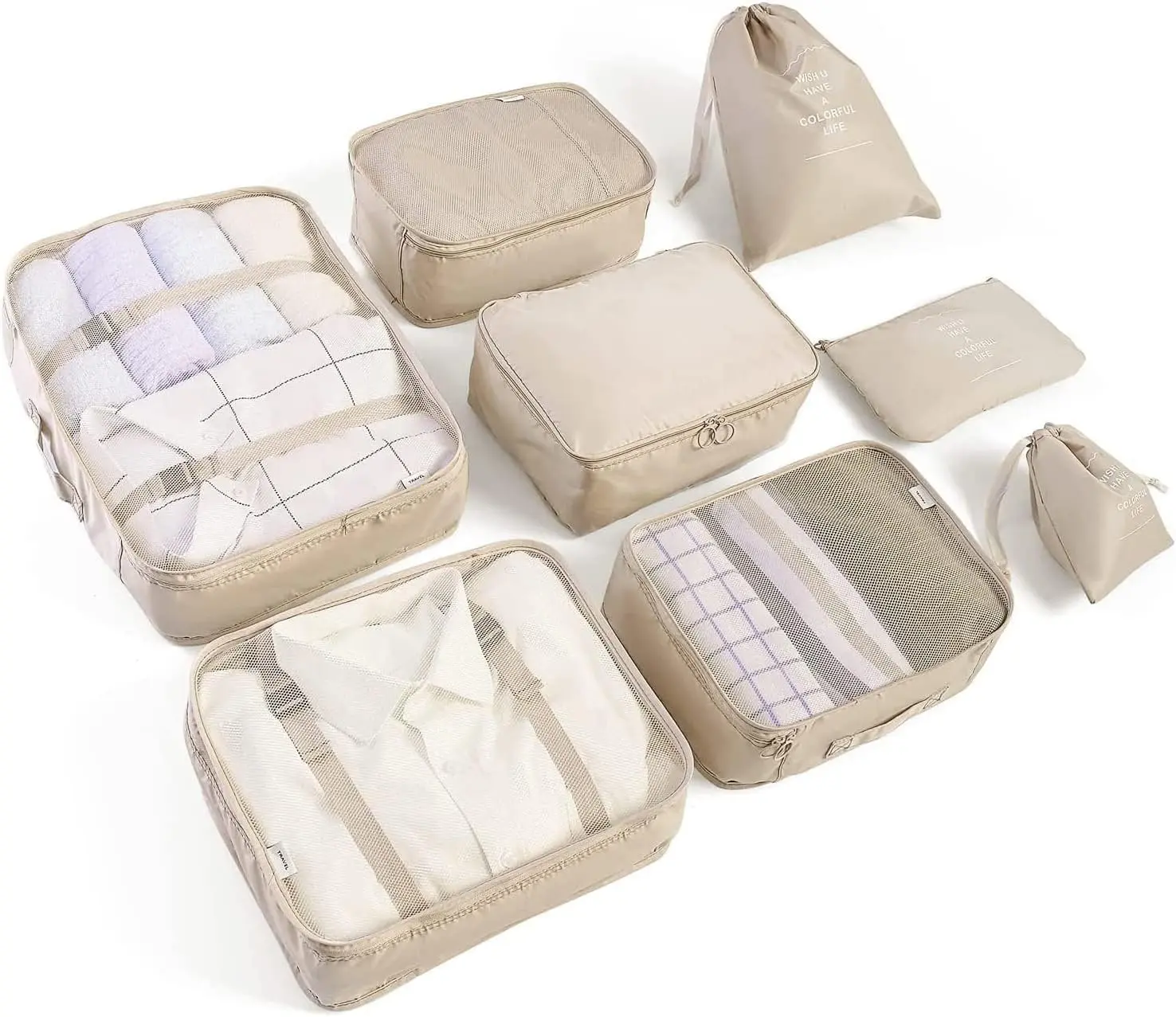 New Deal - 8 Set Lightweight Packing Cubes for Suitcases Travel Luggage Organizers with Shoe/Toiletry/Laundry Bags - Premium Quality Fabric, Durable Zippers, Space Saving, Multipurpose Travel Accessories