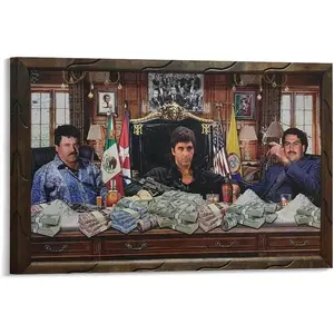 Arimex Scarface Al Pacino El Chapo & Pablo Escobar Tony Montana El Chapo Pablo Escobar Wall Poster Art Canvas Print for Office Bedroom Aesthetic Modern Home Decoration
