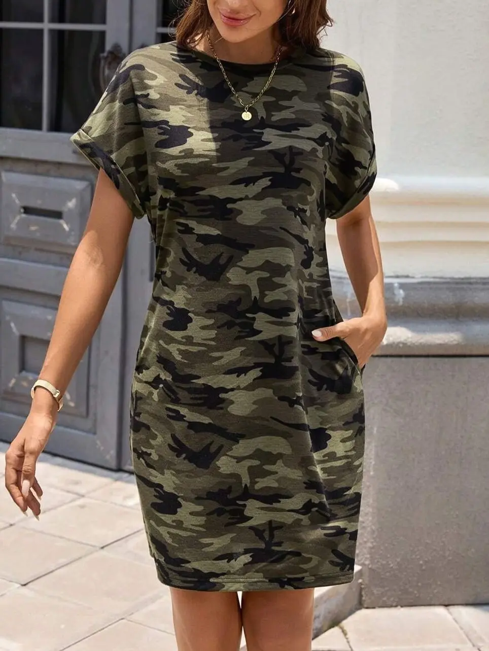 Athleisure Camo Print Drop Shoulder Casual Vacation Dress - Comfortable Summer