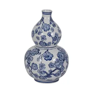 Sagebrook Home 20372-02 13 in. Cherry Blossom Chinoiserie Gourd Vase - Blue & White