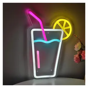 Sign Illuminated Cocktails Neon Sign Lemonade Neon Light For Hotel Pub Cafe Recreation Wall Dimmable Sign 17.8cm×24.9cm