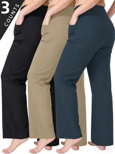 3-Pack Solid Color High-Waist Casual Straight-Leg Pants for Women – Comfortable, Versatile, Perfect for Spring and Autumn outdoorfun
