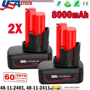 High quality 2Pack 8.0Ah Battery For Milwaukee for M12 LITHIUM Extended Capacity 48-11-2460