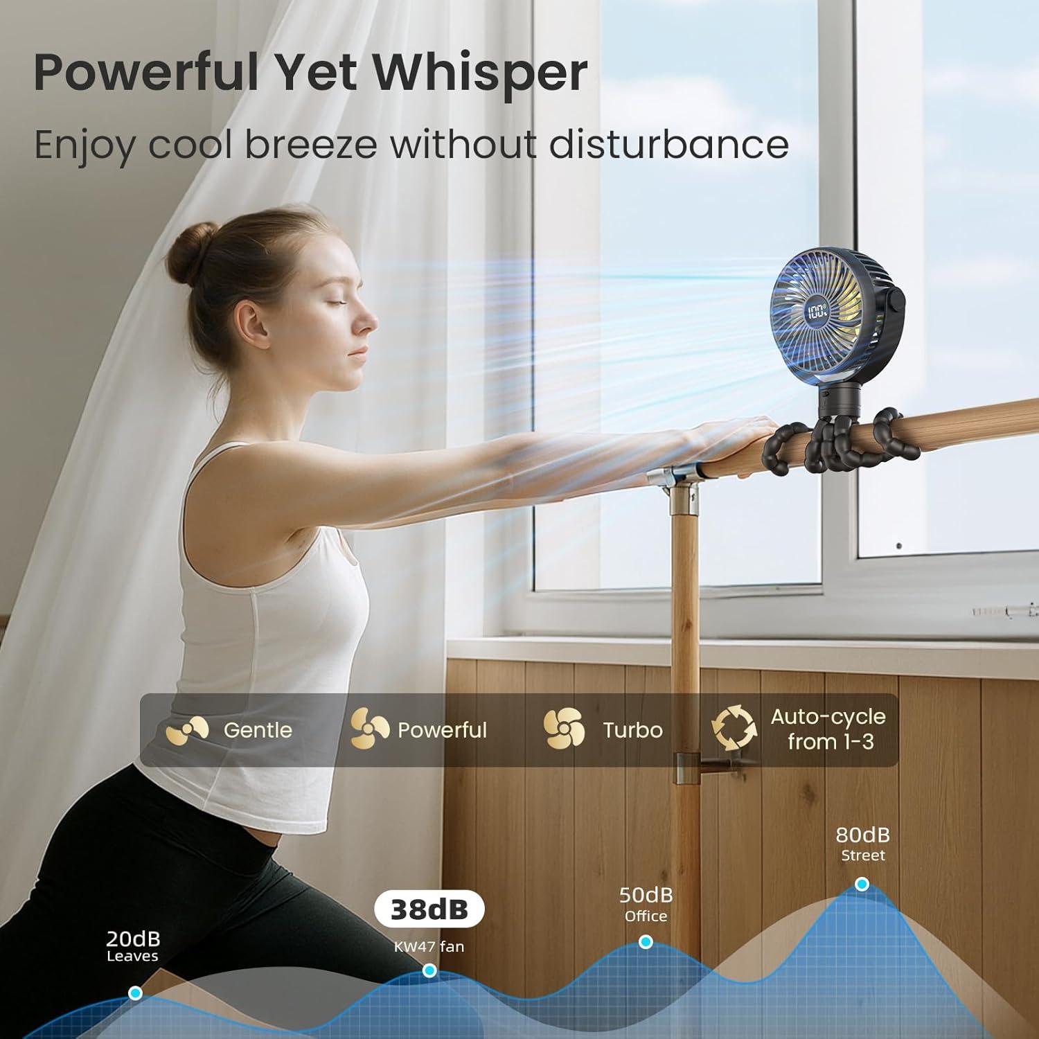 360° Rotatable Rechargeable Stroller Mini Fan 3 Speed Portable Personal Cooling Fan Multi-Use Travel Accessory for Baby Wagon Car Seat Bike Treadmill
