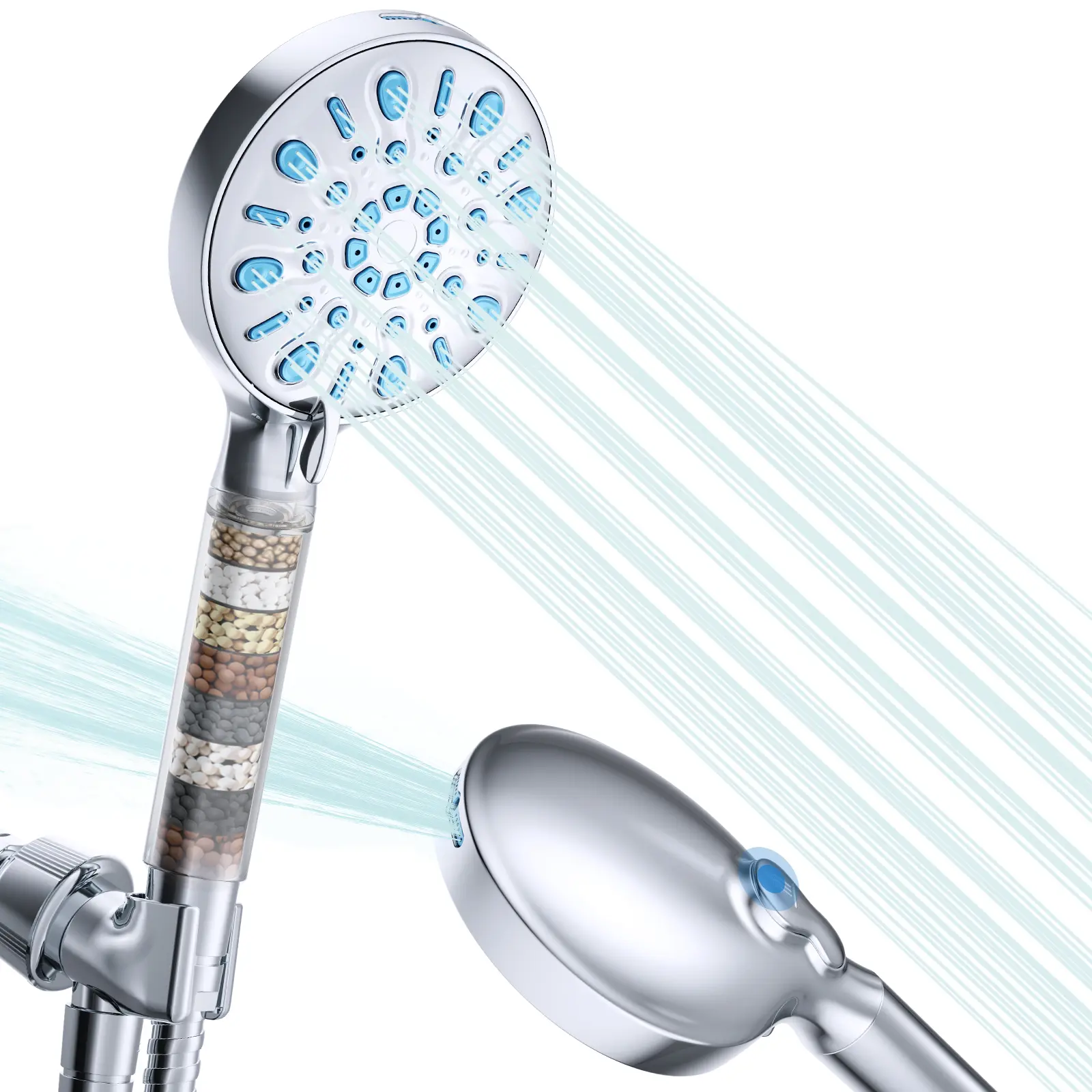VXV Filtered Shower Head, 8 Modes High Pressure Shower Head with Handheld, 5" Showerhead Built in Power Wash for Clean, Remove Chlorine & Hard Water, with 71" Shower Hose & Shower Bracket
