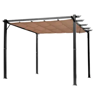 Outsunny 10' x 13' Aluminum Patio Pergola with Retractable Pergola Canopy, Backyard Shade Shelter for Porch, Outdoor Party, Garden, Grill Gazebo, Brown