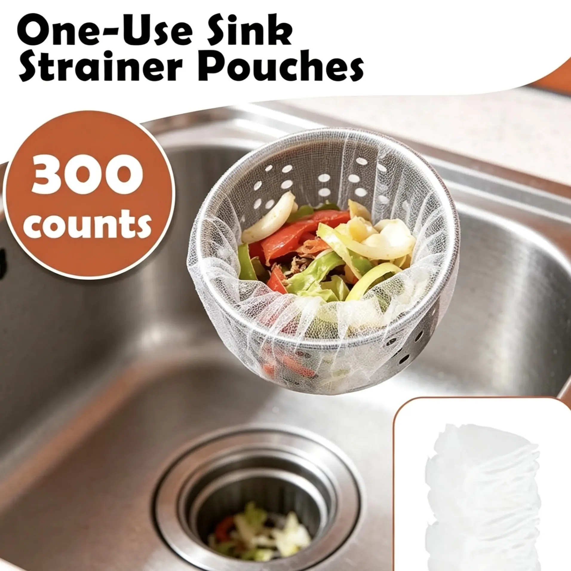 300-Count Durable PVC Eco-Friendly Disposable Fine Mesh Drain Stoppers Set - Modern Bathroom Accessory, Easy Replacement & Cleaning for Standard Kitchen/Bath Sinks, Shower Use, Bathroom Necessities