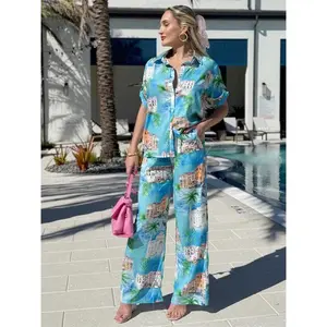 Scenic Print Resort Set - Luxe & Effortless Coastal Chic with Relaxed-Fit Button-Up Shirt & Flowing Wide-Leg Pants, Soft Fabric, Beach-Inspired Design
