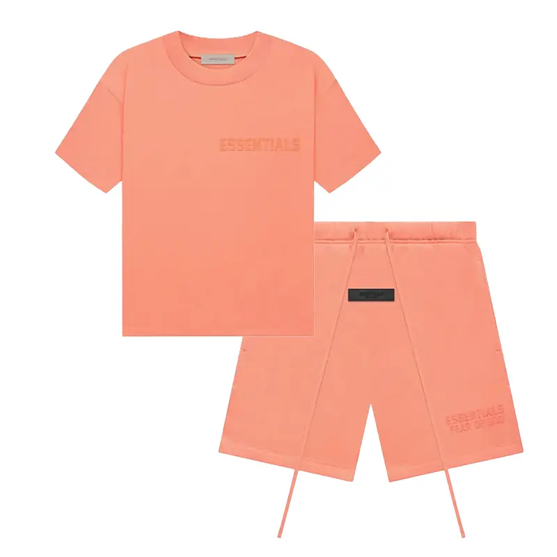 Fear of God Essentials FW22 Men's Shorts and Short-Sleeve Tee 2-Piece Set Coral