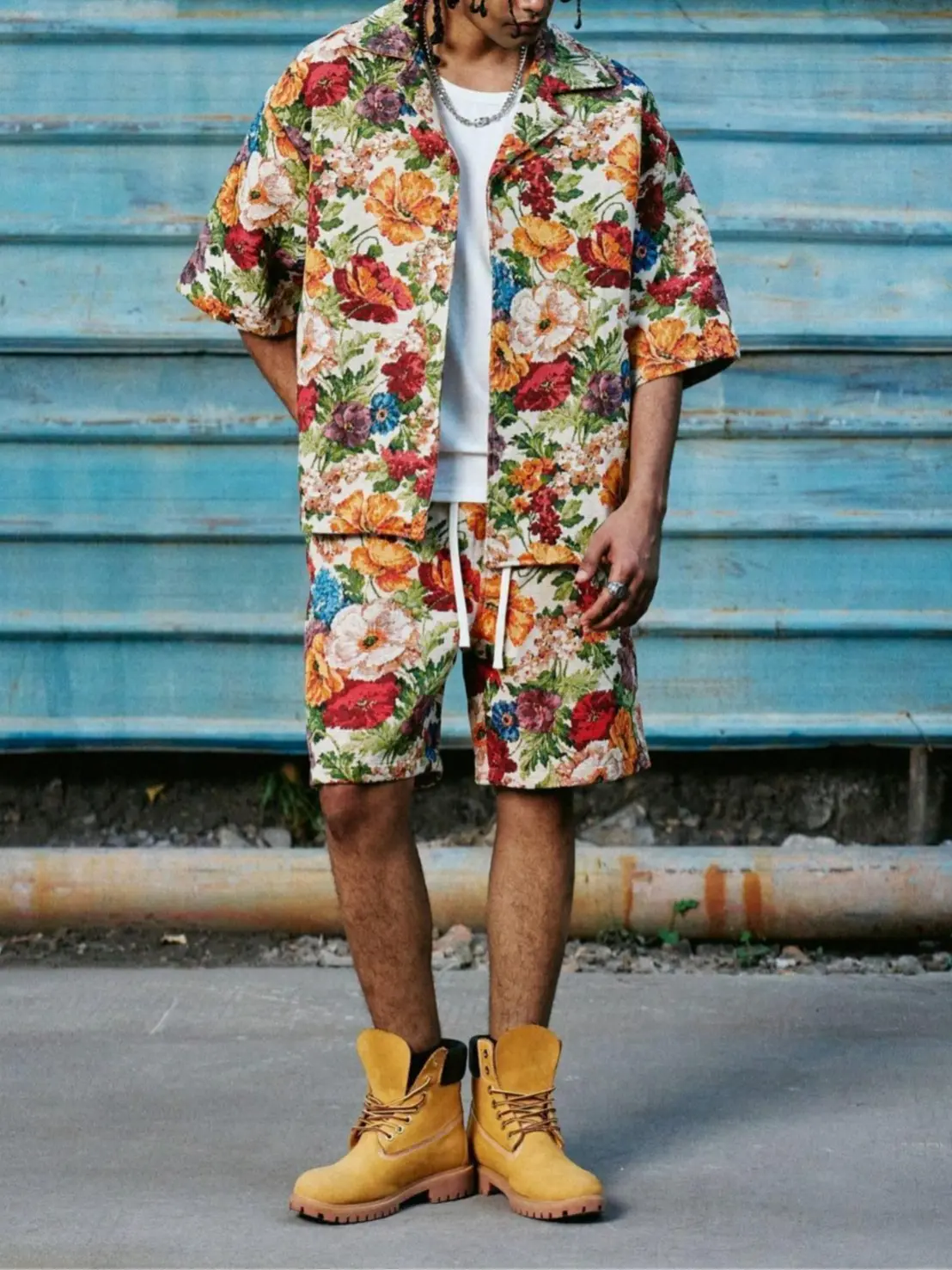 Men's Floral Jacquard Shorts Set | Y2K Streetwear Vintage Casual Outfits