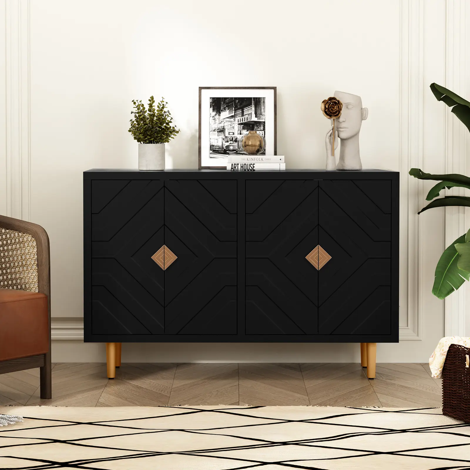【summerwins】Modern Accent Cabinet for Home Enthusiasts - 48" Mid - Century Sideboard with Ample Storage, Sturdy Build, Stylish Design, Perfect for Kitchen, Living Room & Dining Room