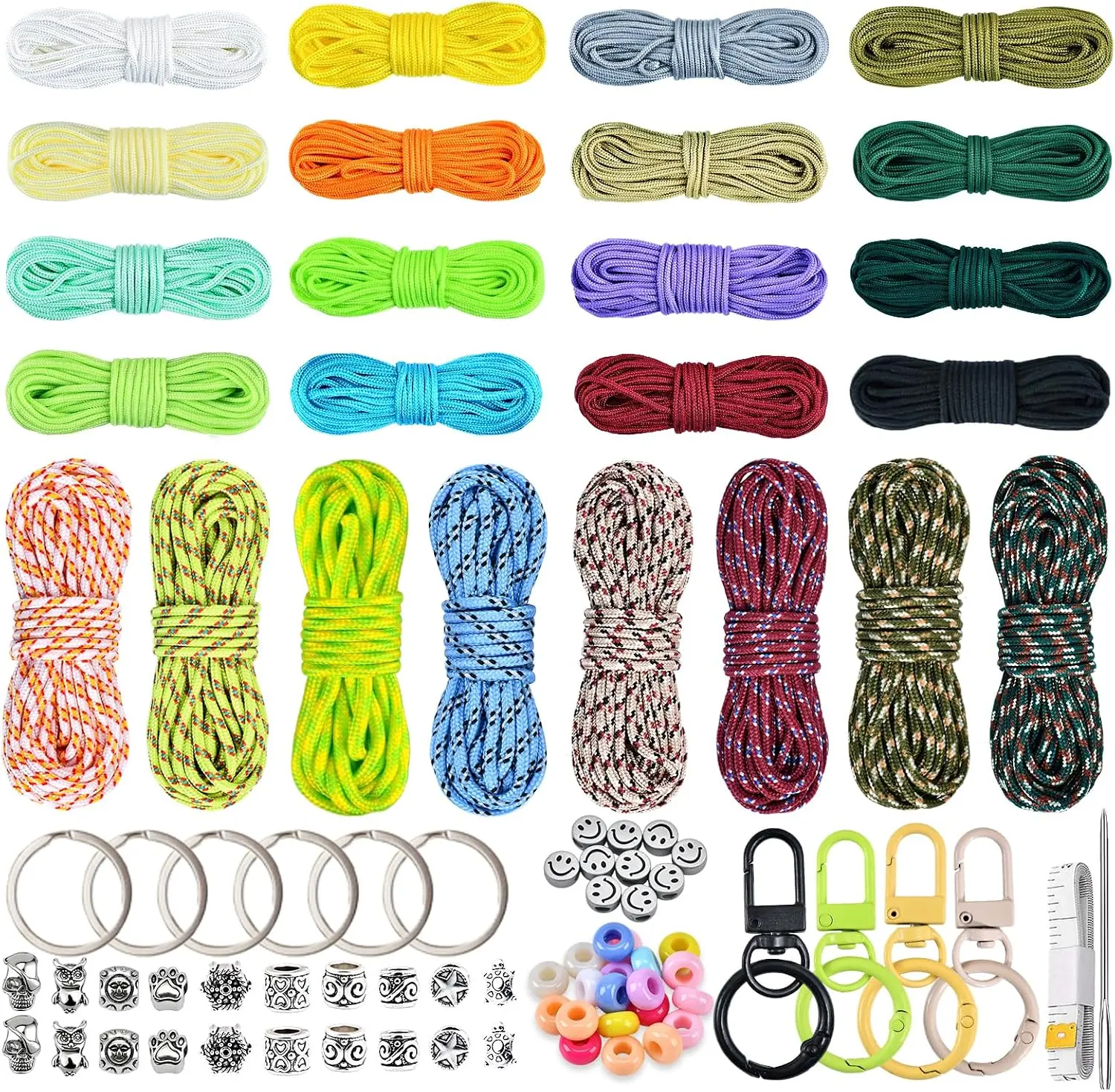 24 Colors Paracord Bracelet Kit, 2mm & 3mm Parachute Cord Craft Kit - 20ft per Color, Thin Paracord for Bracelet, Climbing & Outdoor Leisure Projects