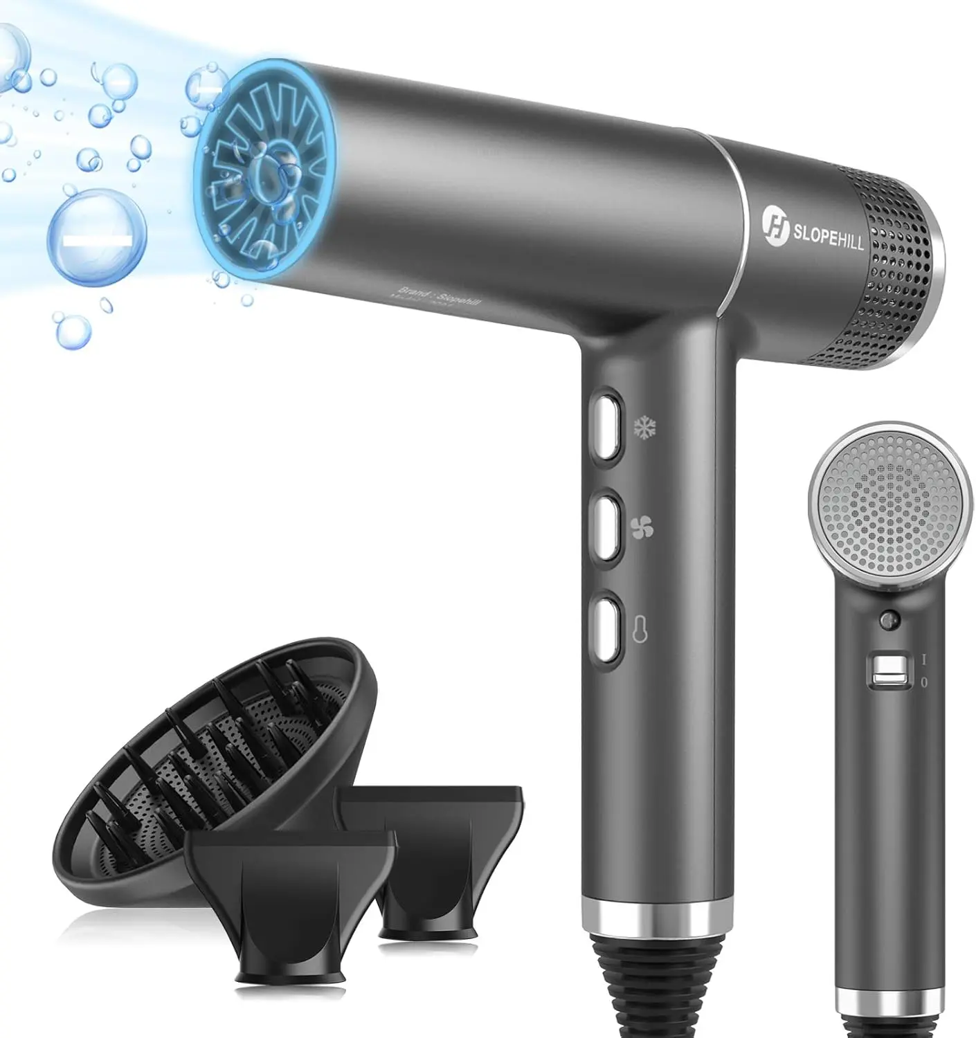Slopehill Hair Dryer with Unique Brushless Motor | Intelligent Fault Diagnosis | Innovative Microfilter | Oxy Active Technology | Led Display (Grey) Holiday Gift MothersDayGift,summerwins,dorm essentials