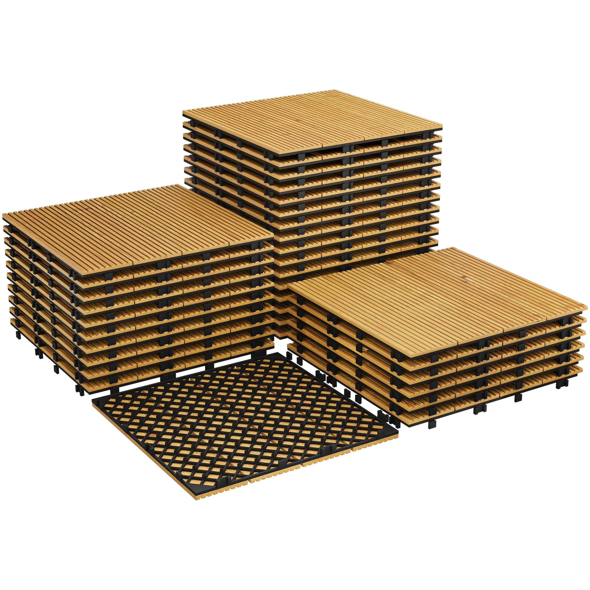 Acacia Wood interlinked Deck Tiles - 12"x12" Water-Resistant Patio & Balcony Flooring, Snap Together for Outdoor & Indoor Use, 22/33 Pack, Slip-Proof, Textured
