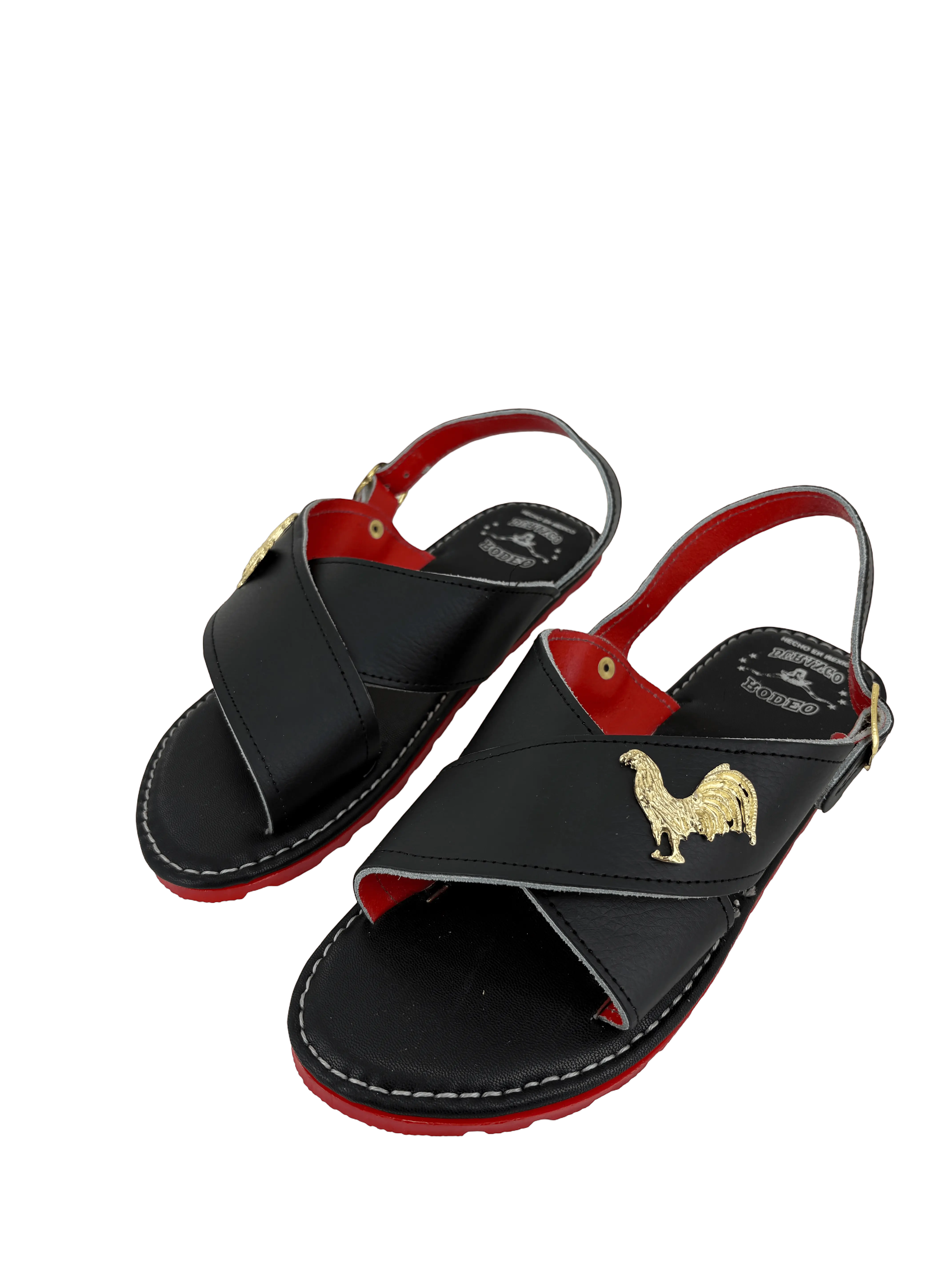 Men's Black Solid Leather "Pin Rooster" with Suela Roja Cruzado Huarache
