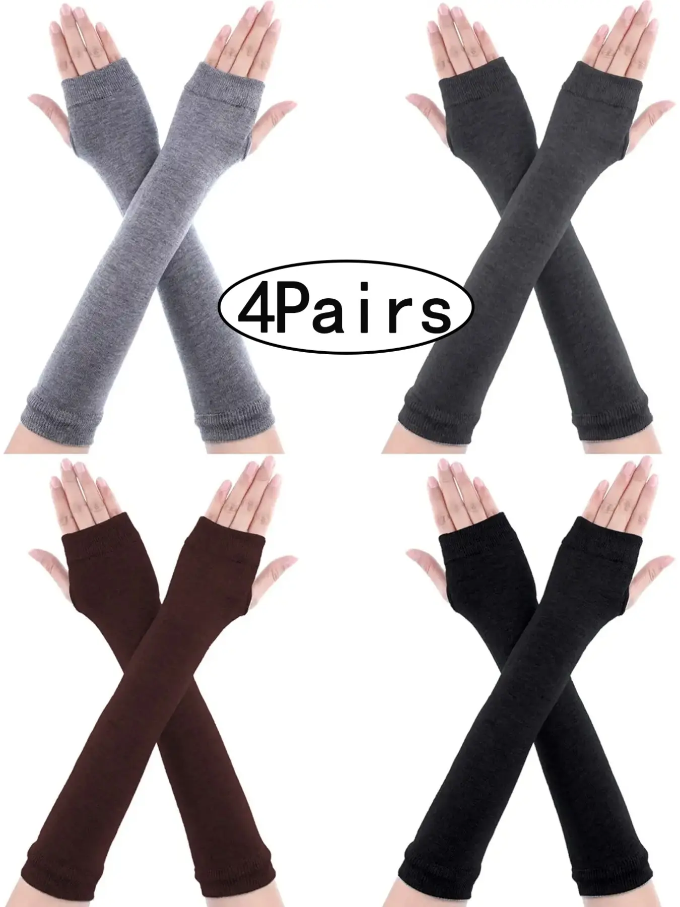 4Pairs-Unisex Long Sleeve Mitts, Warm Knitted Fingerless Gloves for Fall & Winter, Sporty Slim-Fit Design, Outdoor Sports Gloves, Multi-Color Options, Thermal Insulated Gloves