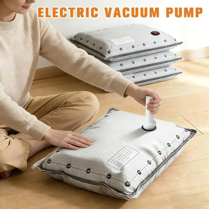 16/10/6pcs, Portable Vacuum Storage Bag, Wireless Electric Pump, USB Charging, Travel Air Pump, Suitable for Travel, Camping, Backpacks, Suitcases, Wardrobe Storage Of Clothes, Blankets, Duvets, Pillows, Bedding, Space-saving Storage Bags