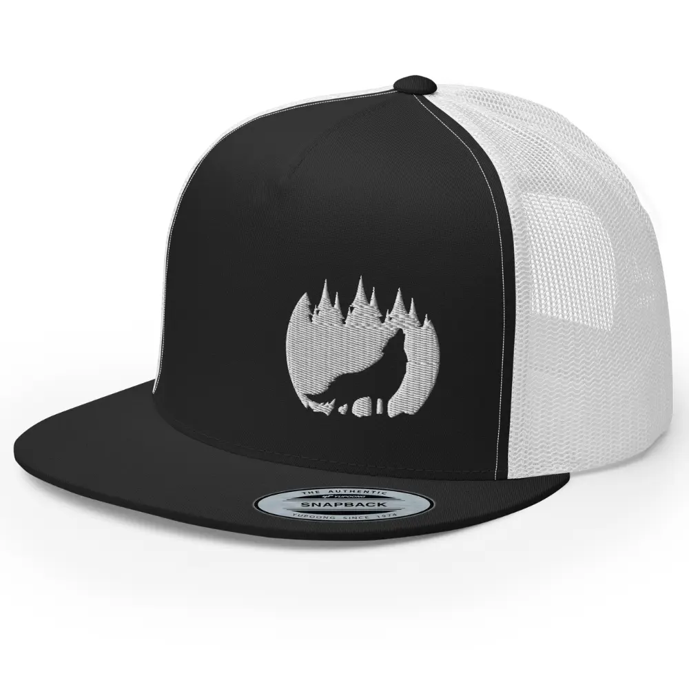 RIVEMUG Animal | Wolf Trucker Hat | Flat Bill | High Crown | Adjustable Mesh Snapback Cap for Men and Women