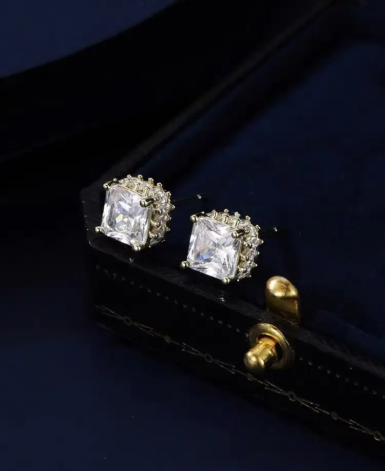 E106 Shiny Iced Out Cubic Zirconia Earrings Anti Fade Plated Hip Hop Ear Jewelry For Him Her