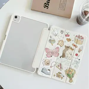 Cute Cat Pattern Tablet Case with Pencil Holder, Soft Tablet Protective Cover, Tablet Accessories Compatible with iPad 11/10/9/8/7/6/5th