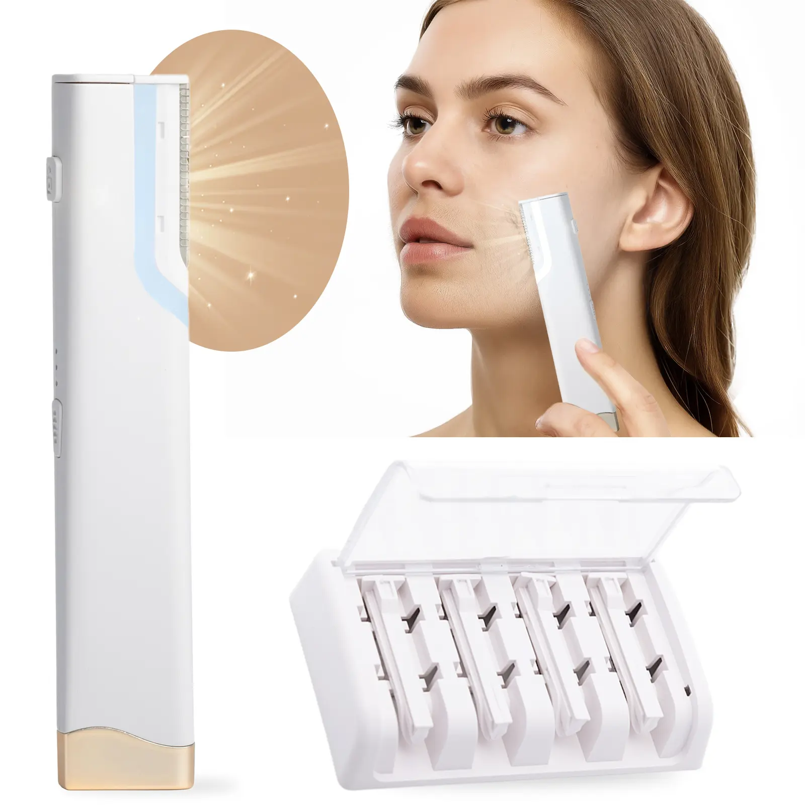Dermaplane Facial Razor for Women – Electric 3-Speed Sonic Face Hair Removal Tool with LED Light, Peach Fuzz Remover & Exfoliating Dermaplaning Tool, USB-C Rechargeable with 5 Replacement Heads