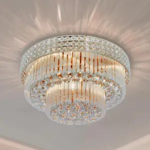 23.6 Inch-Double Crystal Ceiling Light-E14 Base/Remote Controllable/Comes with LED Light Piece