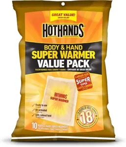 Body & Hand Super Warmers - Long Lasting Natural Odorless Air Activated Warmers - Up to 18 Hours of Heat - 10 Individual Warmers Gentle