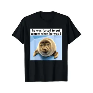 Humorous MenS Seal Meme TShirt Featuring Cartoon Seal and Cement Design Perfect for Laughter