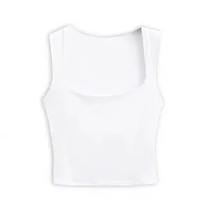 White Slim Fit Square Neck Sleeveless Crop, Tank Top - White Womenswear Basic