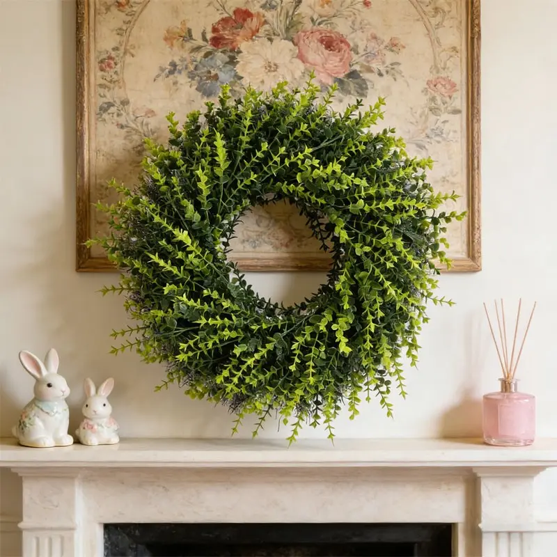 Simulated Yellowbox Moneyleaf Flower Ring, Wall hanging ornament - The decoration for spring and summer seasons, suitable for front door decoration, farmhouse style, gardens, patios, festivals, walls, artificial greenery