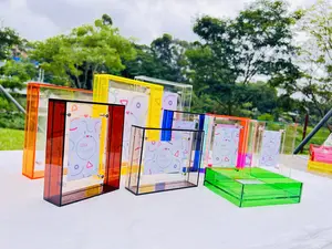 Transparent acrylic photo frame, large size colorful acrylic frame, creative photo display, home decoration, acrylic tray, pink frame