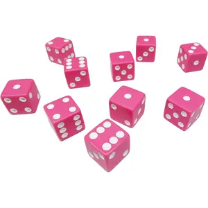 10 Piece Pink 16mm Game Dice with White Pips
